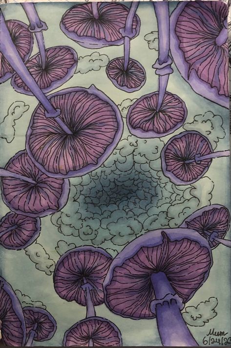 Purple Mushroom Painting, Mushroom Fungi Art, Nature Drawings Colorful, Purple Mushroom Drawing, Purple Mushroom Art, Mushroom Abstract Art, Mushroom Asthetic Wallpers, Purple Aesthetic Drawings, Purple Mushroom Aesthetic