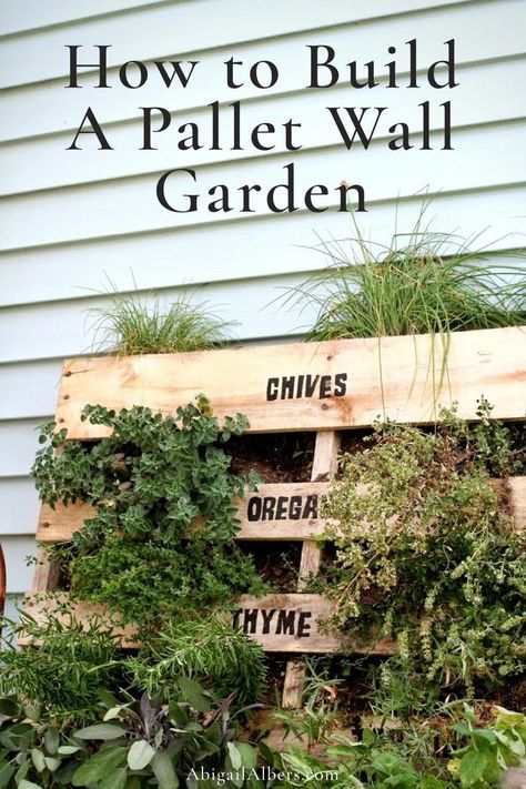 Garden Design Pallets, Diy Planters Pallet, Pallet Wall Garden Ideas, Hanging Plants On Pallets, Pallet Garden Ideas Vertical, Palet Herb Garden Diy, Plant Pallet Wall, Vegetable Garden With Pallets, Pallet Plant Wall Outdoor