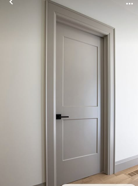 Door With Handle, Office With Secret Door, Waterproof Door, Light Gray Interior Doors, Painted Panel Doors, Contrast Doors, Greige Doors Interior, Indoor Door, Taupe Doors Interior