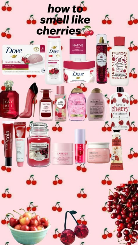 Cherry Hair Products, Things To Smell Like, Smell Like Cherries, Cherry Beauty Products, Pov You Smell Like Roses, Cherry Makeup Products, Cherry Smell Products, How To Smell Like Pomegranate, Cherry Body Care