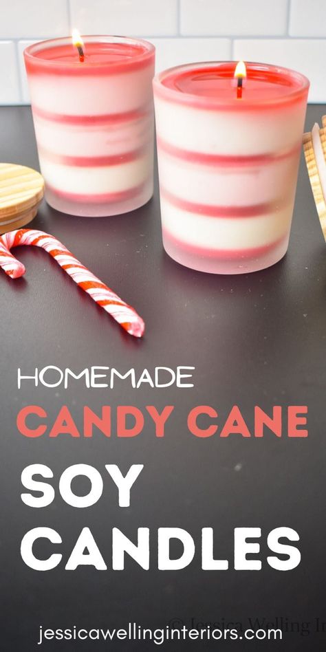 These easy DIY candy cane scented soy candles will make your home smell amazing! Candle Making Christmas Gift Ideas, Christmas Candle Jars, DiynHomemade Candles, Christmas Gift, Diy Candle Christmas Gifts, Making Christmas Candles DiynHomemade Christmas Candles Ideas, Candle Jar Decorating Ideas Christmas Diy Making Candles, Easy Diy Christmas Candles, Creative Candles Diy, Peppermint Candles Diy, Candle Making With Essential Oils, Drink Candles Diy, How To Make Whipped Candles, Diy Valentines Candles, Making Christmas Candles