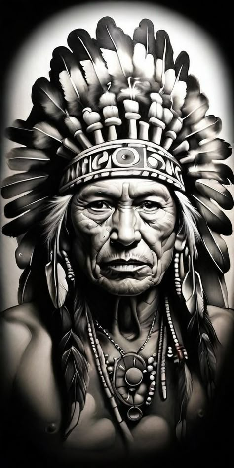 Chief Tattoo Design, Indian Chief Tattoo, Chief Tattoo, American Drawing, Native American Tattoo, Native Tattoos, Aztec Tattoo, Indian Tattoo, Traditional Tattoo Design