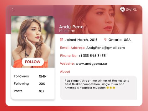 Daily Ui Challenge 006. User Profile Design by Felix Enyinnaya User Profile Design, Profile Card Design, Persona Examples, Student Card, Online Jobs For Teens, Web Design Examples, Web Portfolio, Profile Ideas, Daily Ui