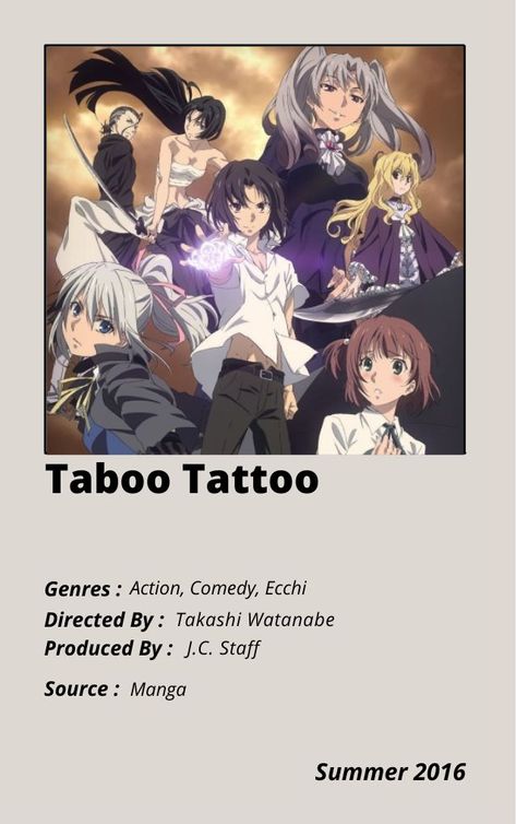 Taboo Tattoo Anime, Tanaka Haikyuu, Taboo Tattoo, Anime List, Good Anime Series, Animes To Watch, Anime Drawing Books, Poster Anime, Minimalist Posters