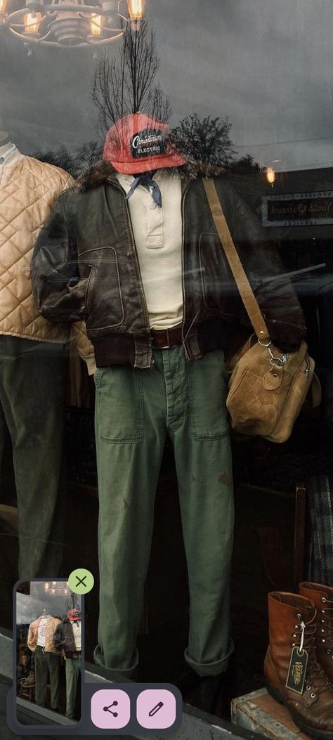 Green Pants Man Outfit, Farming Outfits Men, True Vintage Outfits, Mountain Man Outfit, Og 107 Pants Outfit, Mens Fall Work Outfits, Vintage Outfits Men Winter, Vintage Western Photography, Brown Suede Jacket Outfit Men