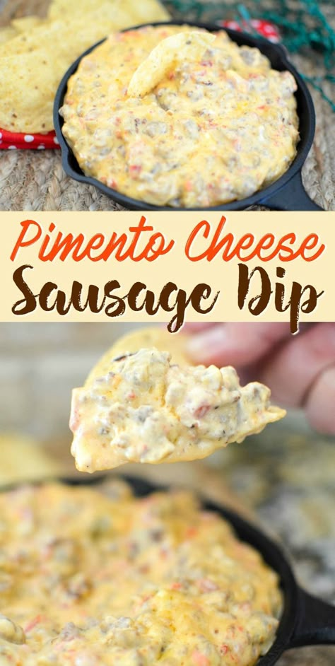 Savory Dip Recipes, Pimento Cheese Dip Recipe, Friendsgiving Recipes Appetizers, Sausage Dip Recipe, Pub Salad, Pilsbury Recipes, Dip Ideas, Pimento Cheese Dip, Sausage Dip