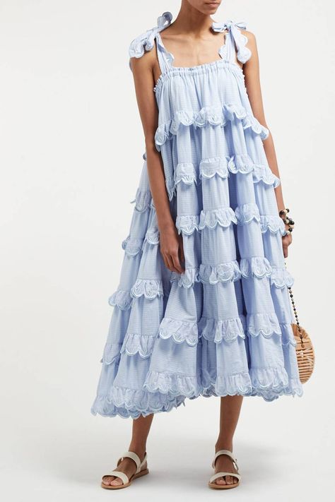 Innika Choo, Gaun Tulle, Seersucker Dress, Skirt Maxi, Beach Wear Dresses, Basket Bag, Looks Style, Mode Inspiration, Outfit Casual