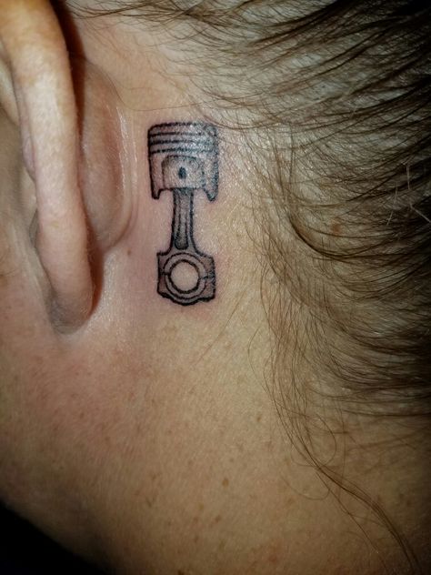 Tiny piston Piston Tattoo Design, Piston Tattoo, Engine Tattoo, Mechanic Tattoo, Tattoo People, Small Tattoos For Guys, Best Friend Tattoos, Tat Ideas, Ink Ideas