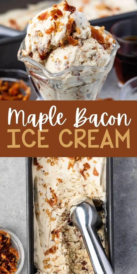 Bacon Ice Cream Recipe, Fun Ice Cream Flavors, Unique Ice Cream Recipes, Maple Bacon Ice Cream Recipe, Fall Ice Cream Recipes, Fall Ice Cream Flavors, Maple Ice Cream Recipe, Homemade Ice Cream Flavors, Maple Bacon Ice Cream