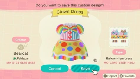 Acnh Clown Face Paint, Animal Crossing Clowncore, Acnh Clowncore, Acnh Rainbow, Acnh Dresses, Kidcore Island, Acnh Kidcore, Clown Face Paint, Rainbow Island