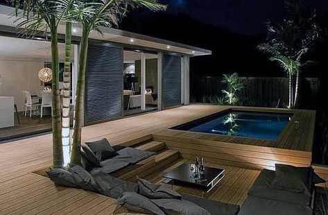 Top 60 Best Backyard Deck Ideas - Wood And Composite Decking Designs Wooden Deck Designs, Modern Deck, Cozy Backyard, Summer Backyard, Rectangular Pool, Pool Decor, Decks Backyard, Wood Patio, Backyard Deck