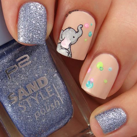 Elephant Nail Art, Elephant Nails, Pinterest Cute, Disney Acrylic Nails, Girls Nail Designs, Kids Nail Designs, Unghie Nail Art, Nagellack Trends, Cute Nail Art Designs