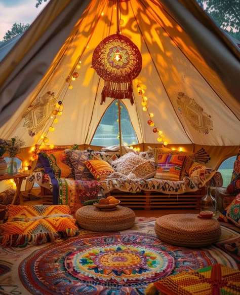 Bell Tent Interior, Boho Outdoor Space, Simple Laundry, Boho Tent, Laundry Items, Yurt Tent, Bohemian Patio, Moroccan Theme, White Laundry