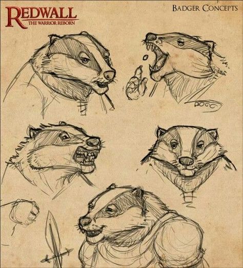 Badger Fursona, Badger Character Design, Redwall Fanart, Badger Warrior, Badger Cartoon, Video Game Character Design, Family Tree Cross Stitch, Badger Art, Badger Illustration