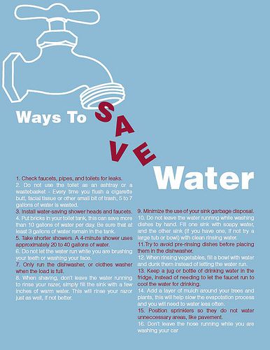 Water1 | for my environmental science project | Jennifer Mannhardt | Flickr Environmental Science Projects, Save Water Poster, Water Saving Tips, Ways To Save Water, Saving Water, Water Poster, Water Projects, Green Tips, Water Day