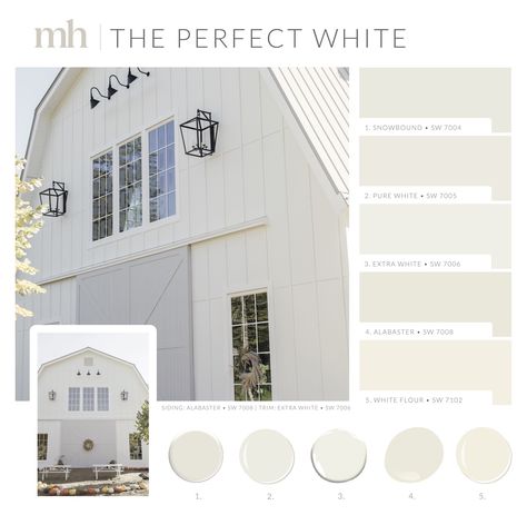 Cottage Exterior Colors, White Exterior Paint Colors, Colonial Remodel, Off White Paint Colors, Laundry Room Paint, White Exterior Paint, Monika Hibbs, Exterior Color Palette, Home Paint Color