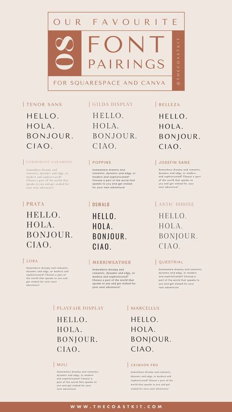 Calgary Font Pairing, Heading Subheading Body Font, 3 Font Combinations Canva, Business Font Pairings, Clean Font Pairings, Font Combinations Squarespace, Canva And Squarespace Fonts, Squarespace Fonts Pairings, Canva Typography Combinations