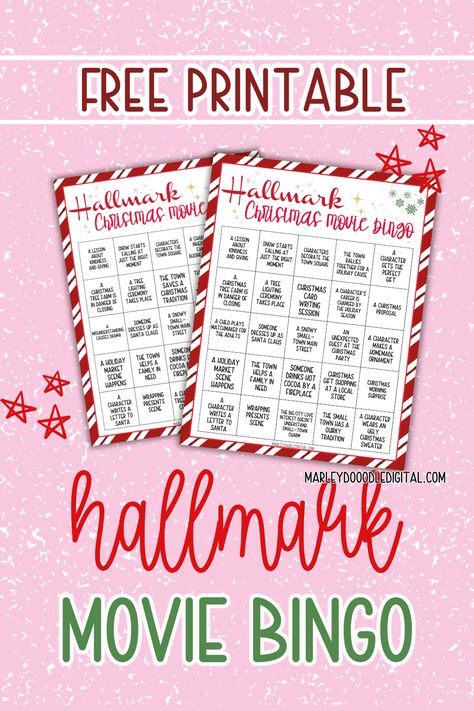 Add some extra fun to your Hallmark Christmas movie marathons with this free printable bingo game! Perfect for cozy nights in or a festive movie party, these bingo cards are filled with all the classic Hallmark movie moments. Whether you're watching alone or hosting a holiday party, this bingo game will keep everyone entertained. Download your free bingo cards today! Hallmark Christmas Movie Drinking Game, Hallmark Christmas Party Food Ideas, Hallmark Christmas Movie Party Ideas, Hallmark Themed Party, Hallmark Movie Bingo Card, Hallmark Movie Night Party, Hallmark Bingo Christmas, Christmas Movie Marathon Party, Christmas Movie Bingo Free Printable