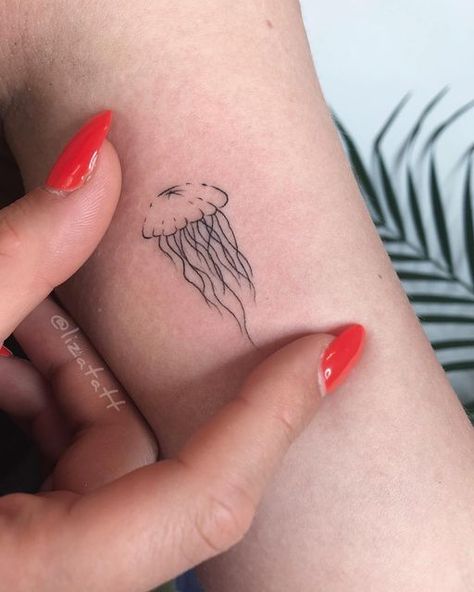 Liza ▾ Lisbon Fineline Tattoo 🏳️‍🌈 on Instagram: "🫧" Stick And Poke Tattoo Jellyfish, Jellyfish Small Tattoo, Small Sealife Tattoos, Jelly Fish Tattoo Fine Line, Medusa Animal Tattoo, Fine Line Jellyfish Tattoo, Medusa Tattoo Animal, Tiny Jellyfish Tattoo, Marine Animal Tattoo