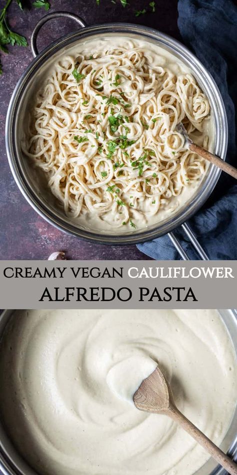 Vegan cauliflower Alfredo pasta - this delicious dairy-free pasta sauce is so creamy and delicious, you would never guess that it is secretly healthy and made from cauliflower! #vegan #plantbased #dairyfree #veganpasta #vegansauce #veganmeal #healthy Cauliflower Pasta Sauce, Vegan Cauliflower Alfredo, Creamy Cauliflower Sauce, Cauliflower Vegan, Cauliflower Alfredo Sauce, Alfredo Sauce Recipe Easy, Vegan Pasta Sauce, Vegan Alfredo Sauce, Cauliflower Alfredo