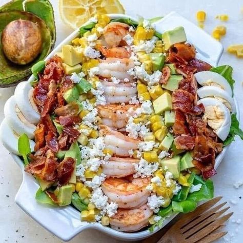 Grandma's Cooking Recipes | SCHRIMP COBB SALAD +FRESH LEMON😋🤭 | Facebook Grandma Cooking, Large Shrimp, Boiled Eggs, Cobb Salad, Avocado, Lemon, Salad, Cooking Recipes