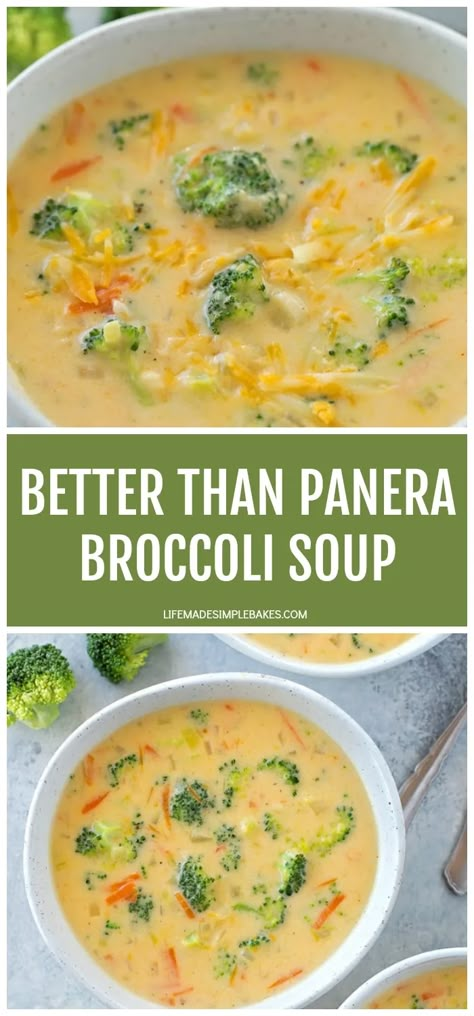 Panera Broccoli Cheese Soup, Cheesy Broccoli Soup, Cheddar Soup Recipe, Life Made Simple, Cream Of Broccoli, Broccoli Cheese Soup Recipes, Cheese Soup Recipes, Cream Of Broccoli Soup, Broccoli Soup Recipes