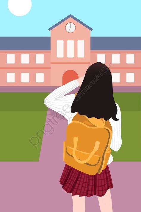 Girl In School Drawing, Simple School Drawing, Go To School Aesthetic, School Images Pictures, Going To School Drawing, Student Illustration School, School Life Drawing, School Students Images, School Illustration Art