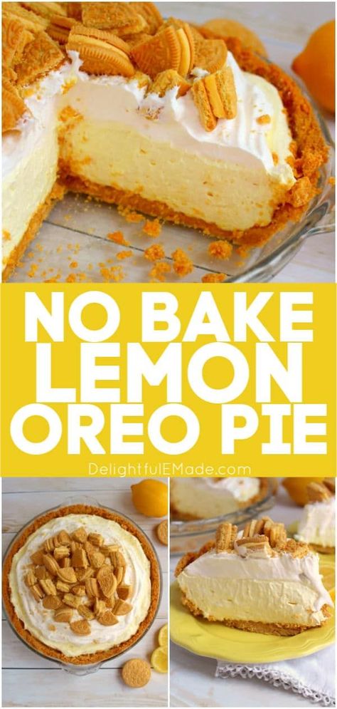 Lemon Oreos, Lemon Oreo, No Bake Lemon Pie, Oreo Cheesecake Bars, Lemon Icebox Pie, No Bake Lemon, Lemon Pie Recipe, Oreo Pie, Lemon Cheesecake Bars