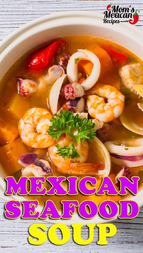 Healthy and Easy to Follow Mexican Seafood Soup Recipe Seafood Soup Recipes Mexican, Seafood Soup Recipes Easy, Mexican Seafood Soup, Seafood Medley Recipes, Soup Seafood, Seafood Stew Recipes, Seafood Soup Recipes, Tomatoes Roasted, Mexican Soup Recipes