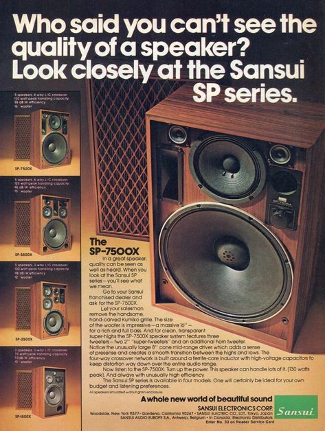 Sansui SP series Sansui Vintage Audio, Sansui Speakers, Audiophile Music, Vintage Catalog, Stereo Equipment, Hifi Audiophile, Speaker Projects, Wall Of Sound, Vintage Speakers