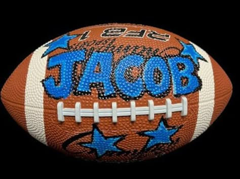 Personalized football for boys and girls!  Balls can be personalized with any name and in a color of your choice! ** regular sized  ** personalized with stars ** hand painted personalized gifts subject to wear and tear ** First Football Game Gift, Football Diy Gifts, Football Homecoming Ideas, Senior Night Gift Ideas Football, Football Basket Ideas Boyfriend, Football Senior Night Ideas, Football Senior Night Gifts, Gifts For Football Players, Senior Football Gifts