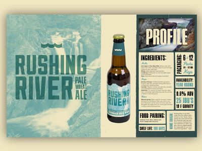 Rushing River- One page sell sheet Beer Magazine, Craft Beer Packaging, Brewery Design, Catalogue Design, Label Ideas, 포트폴리오 레이아웃, Brochure Inspiration, Graphics Layout, Beer Packaging