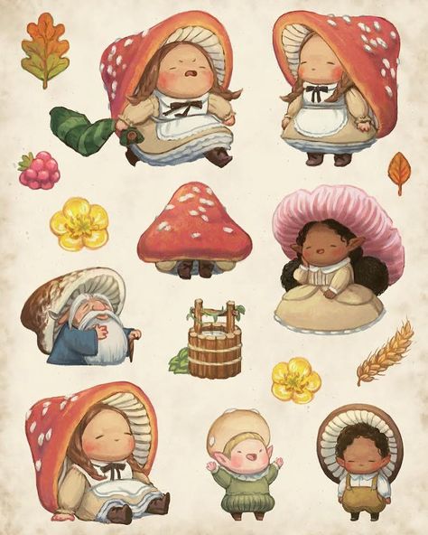 @jemlington shared a photo on Instagram: “🍄Mushroom gnome borrowers🍄 There have been reported sightings of these soft little critters inside the forests surrounding town. When in…” • Mar 20, 2021 at 6:21am UTC Gnome Cute Drawing, Forest Gnome Art, Fairy On A Mushroom Drawing, The Borrowers Illustrations, Cute Gnomes Art, Mushroom Illustration Cute, Watercolour Characters, Soft Art Style, Gnomes Drawing