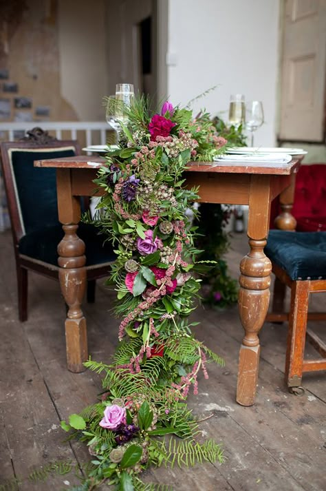 Welsh Floral Wedding Inspiration Floral Wedding Inspiration, Fern Wedding, Fall Wedding Tables, Table Garland, Flowers And Greenery, Floral Runner, Floral Table Runner, Table Runners Wedding, Floral Table