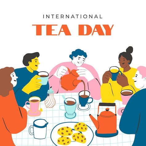 Relaxed Illustration, Tea Illustration Design, Drinking Tea Illustration, Drinking Illustration, Tea Party Poster, Tea Party Illustration, Selfie Painting, International Tea Day, Tea Graphic