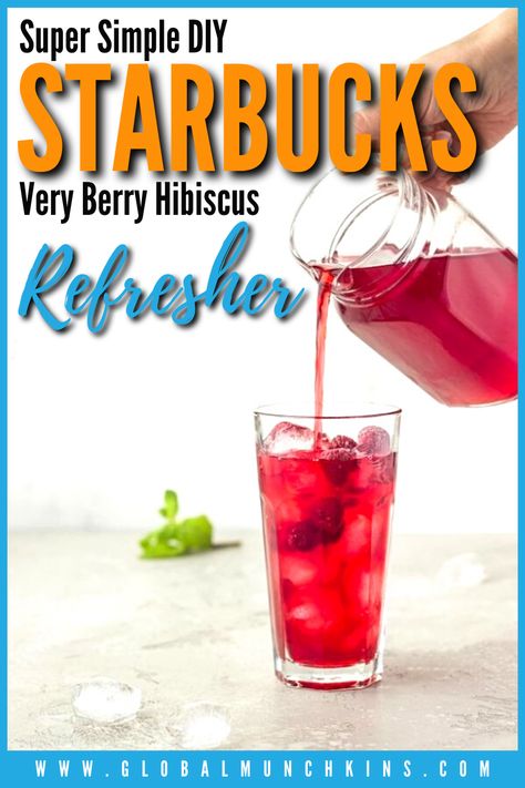 Very Berry Hibiscus Refresher Recipe, Starbucks Hibiscus Refresher Recipe, Summer Berry Refresher, Starbucks Very Berry Hibiscus Recipe, Refreshers Recipe At Home, Easy Refreshers To Make At Home, How To Make Refreshers At Home, Hibiscus Tea Starbucks, Hibiscus Drink Recipes