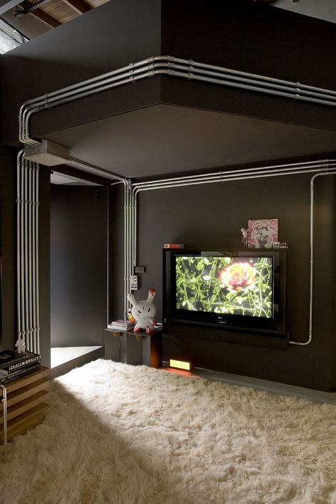 Nice Pipe Work Bedroom Minimalist, Home Theater Setup, Industrial Interior Design, Style Loft, Loft Design, Studio Interior, Zaha Hadid, Design Del Prodotto, Cool Ideas