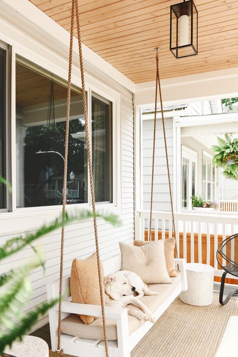 Front Porch Furniture, Diy Porch Swing, Front Porch Swing, Yellow Brick Home, Porch Swing Bed, Small Front Porch, Diy Porch, Porch Furniture, Small Front Porches