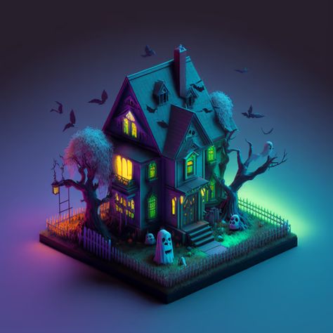 isometrics scene - Collection | OpenSea Zombie Cartoon, Halloween Diorama, Book Illustration Layout, Scary Houses, Pattern Game, 3d Scene, 3d Room, House Cartoon, Halloween 3d