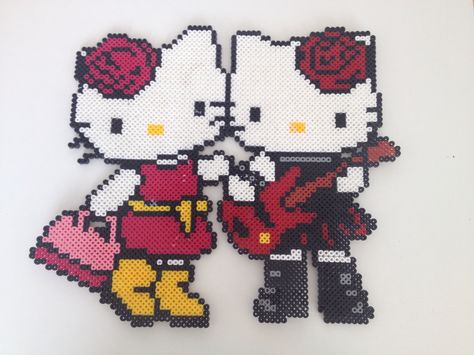 Hello Kitty's hama perler beads by Carina Bergenstoff Nana Perler Beads, Sanrio Heart, Beaded Projects, Easy Perler Beads Ideas, Beaded Cross Stitch, Cat Valentine, Perler Bead Patterns, Perler Bead, Bead Patterns