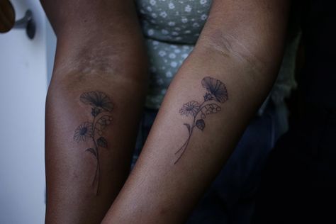 Dainty Tattoos On Black Women, Small Tattoos On Dark Skin, Floral Forearm Tattoo, Flower Tattoo Black, Tattoo On Dark Skin, Tattoos On Dark Skin, Colorful Flower Tattoo, Delicate Flower Tattoo, Dark Skin Tattoo