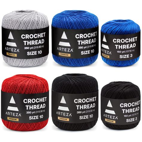 PRICES MAY VARY. Crochet Your Most Memorable Pieces: This crochet yarn pack contains all you need to stitch dazzling creations. Includes 4 balls of crochet thread size 10 and 2 balls of size 3 thread in Black, Gray, Blue, and Red. Made from 100% mercerized cotton for remarkable softness and color that won't fade. Versatile for an Assortment of Projects: Whether you’re a beginner or an experienced crocheter, this knitting yarn set makes it easier to stitch. Use size 10 thread to create dolls, soc Colorful Knitting, Crochet Thread Size 10, Mercerized Cotton Yarn, Needle Crafts, Crochet Thread, Knitting Gauge, Knitting Needles Sizes, Book Markers, Knitting Needle