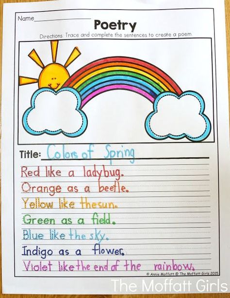 Teach addition, subtraction, sight words, phonics, grammar, handwriting and so much more with the May NO PREP Packet for First Grade! Poems For 1st Grade, Poetry 1st Grade, 1st Grade Enrichment Activities, Rainbow Poems, Kindergarten Poetry, Teach Addition, Light Science, Spring Writing, Poetry Unit