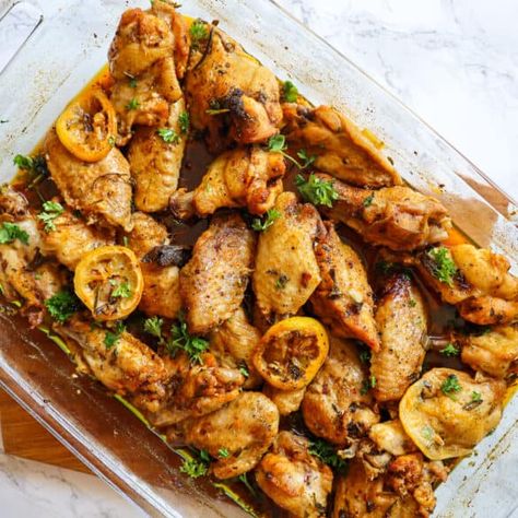 Best Lemon Herb Chicken Wings - Good Food Baddie Lemon And Herb Chicken, Food Baddie, Baked Chicken Wings Oven, Baked Lemon Chicken, Lemon Herb Chicken, Oxtail Recipes, Sweet And Spicy Chicken, Family Dishes, Lemon Rosemary