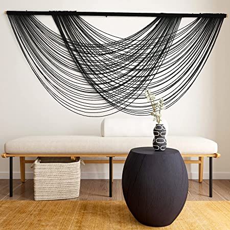 Amazon.com: Flber Macrame Wall Hanging Large-Scale Tie-Dye Bohemian Yarn Tapestry Home Room Wall Decor 59" Wx 35" L : Home & Kitchen Tapestry Living Room, Yarn Tapestry, Macrame Wall Hanging Large, Black Feature Wall, Boho Yarn, Salon Suites, Macrame Wall Decor, Woven Wall Art, Yarn Wall Hanging