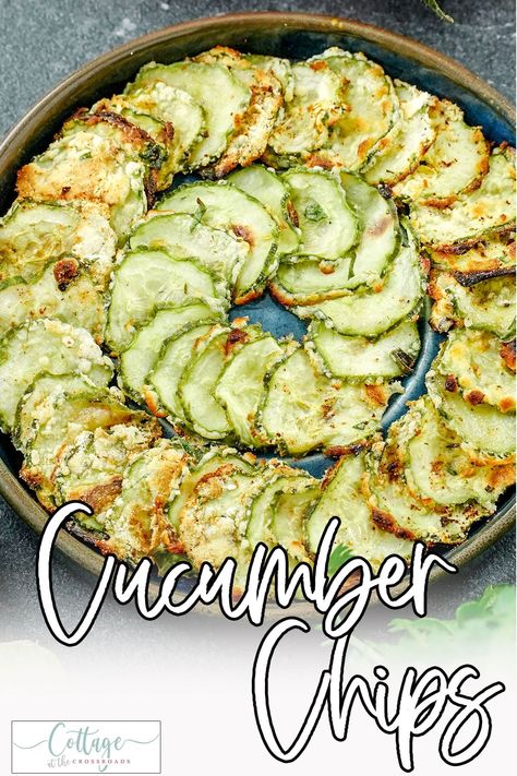 Easy and fun to make, you can have cucumber chips as a healthy alternative to potato chips - or just a fun snack to help use up those cucumbers from your garden! Healthy Snacks To Replace Chips, Fried Cucumbers, Cucumber Chips, Cucumber Snacks, Fried Veggies, Chip Recipe, Veggie Fries, Chips Recipe, Dehydrator Recipes