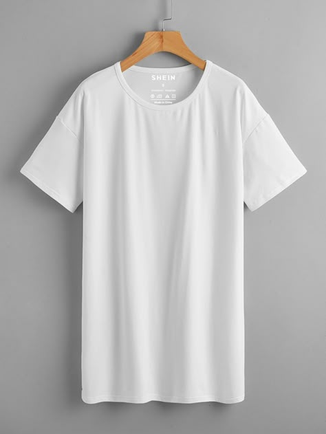 Solid Drop Shoulder Longline Tee | SHEIN Plain White Shoes, Cute White Shirts, Long White T Shirt, Business Casual Dress Code, T Shirt Branca, Plain White Shirt, Baggy Shirt, Baggy T-shirt, Baggy Tops