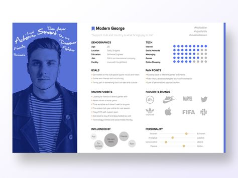 User persona detailed profile by Krasi Stoimenov on Dribbble Persona Ux, Ux Persona, Persona Examples, Personas Design, Ux Design Portfolio, Customer Persona, Youtube Banner Template, User Flow, Weekly Planner Template