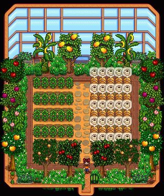 Stardew Valley Design, Stardew Valley Greenhouse, Stardew Farms, Stardew Valley Layout, Stardew Valley Tips, Stardew Valley Farms, Valley Game, Farm Layout, Valley Girls