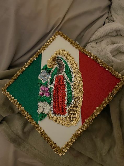 Grad Cap Virgin Mary, Junior H Graduation Cap, Cap And Gown Decoration Ideas Mexican, Virgen Graduation Cap, San Judas Graduation Cap, Virgencita Graduation Cap, Graduation Caps Mexican, Virgin Mary Graduation Cap, Graduation Pictures Mexican